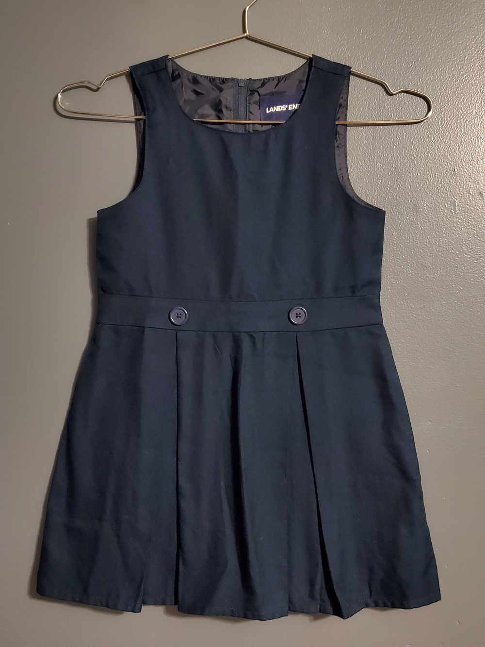 Lands' End Navy Sleeveless Pleated School Uniform Dress Jumper Girls Size 6